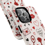 Romantic Love Doodle Tough iPhone Case ("LOVE", hearts, roses) (MagSafe compatible)  Shamo's