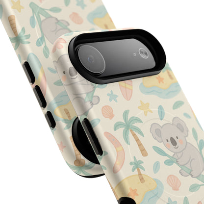 Australia Hand-Drawn Koala Beach iPhone Case — Cute Tropical Palm & Surf Print | with MagSafe