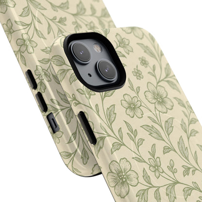 Sage Green Vintage Floral Pattern iPhone Case | MagSafe Compatible