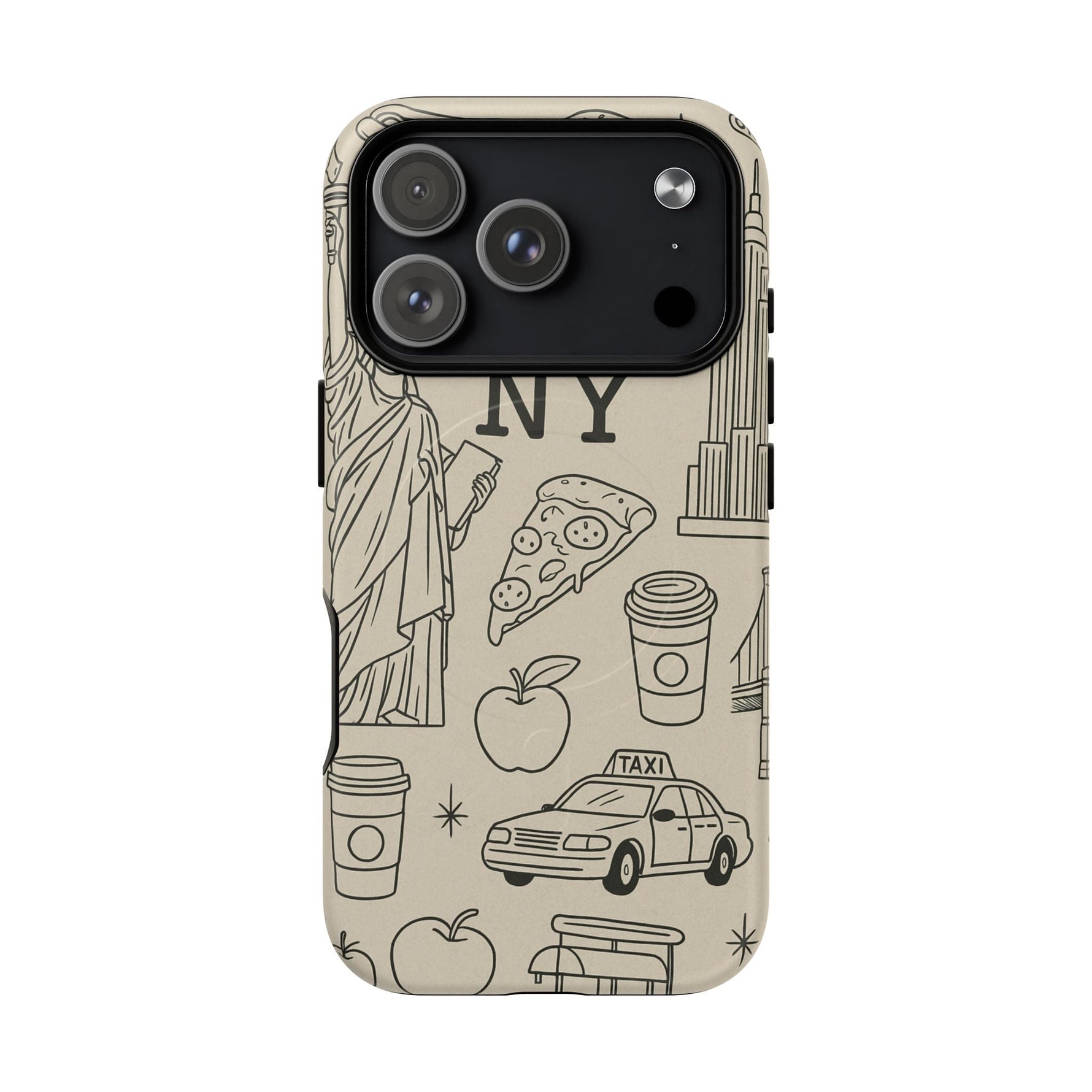 NY City Icons Tough iPhone Case — Statue of Liberty, Pizza & Taxi Pattern | Compatible with MagSafe  Shamo's iPhone 17 Pro / Matte