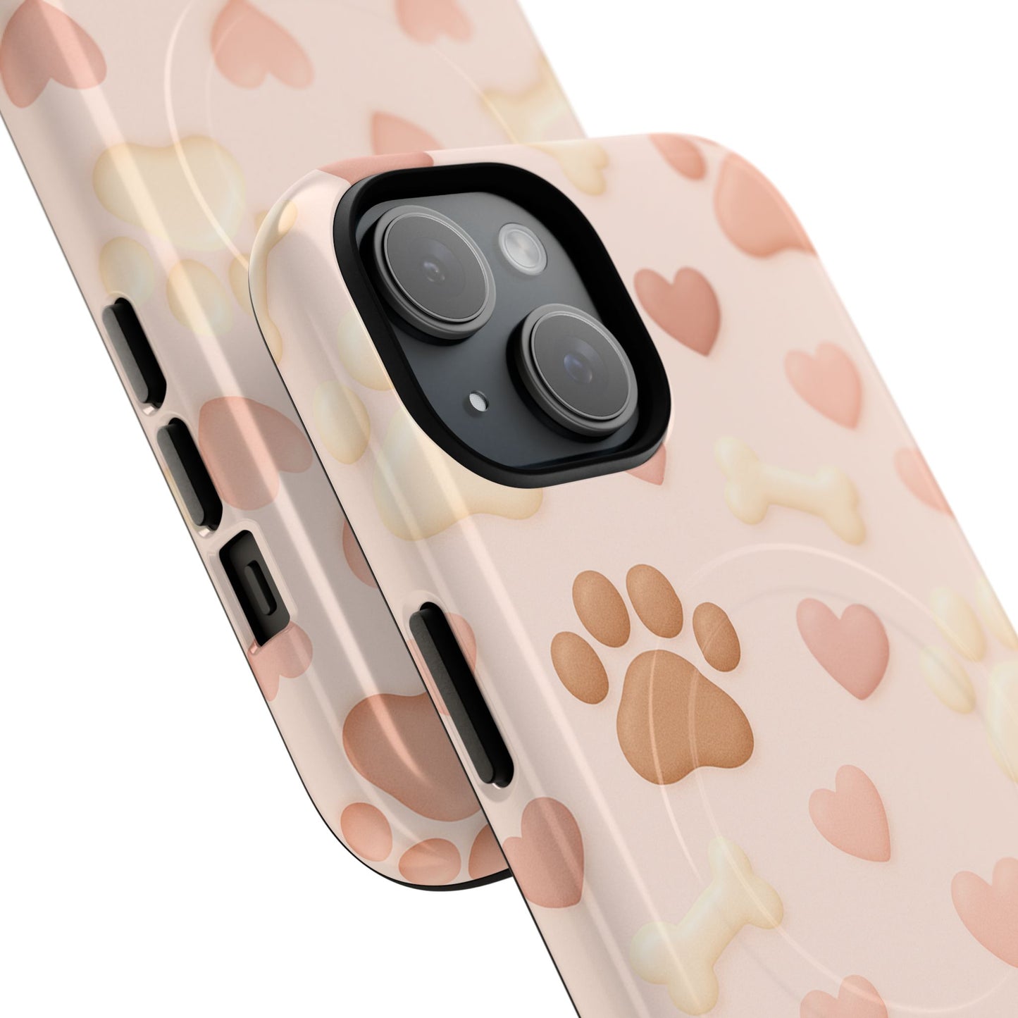 Pet Paw Pattern Phone Case — Pink Puppy Hearts & Bones with MagSafe