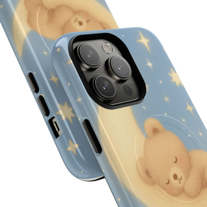 Sleepy Teddy Bear & Stars iPhone Case with MagSafe