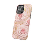 Floral Pink Rose MagSafe iPhone Case, Gold Leaf Magnetic Impact-Resistant