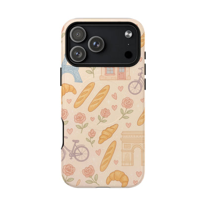 Parisian Bakery iPhone Case — Cute Eiffel Tower, Croissants & Baguette Tough MagSafe Case