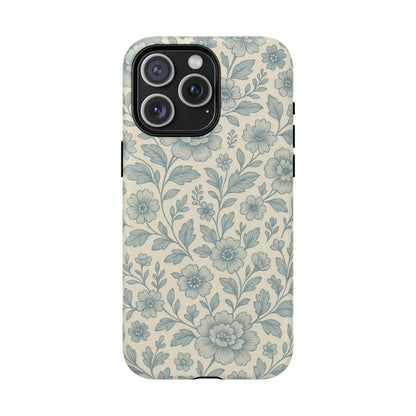 Vintage Blue Floral Tough Case for iPhone - Compatible with MagSafe