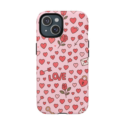Pink Love Hearts Pattern Tough iPhone Case (MagSafe compatible)