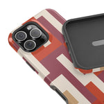Retro Geometric Magnetic MagSafe Compatible Impact Phone Case — Bold Red & Terracotta Pattern