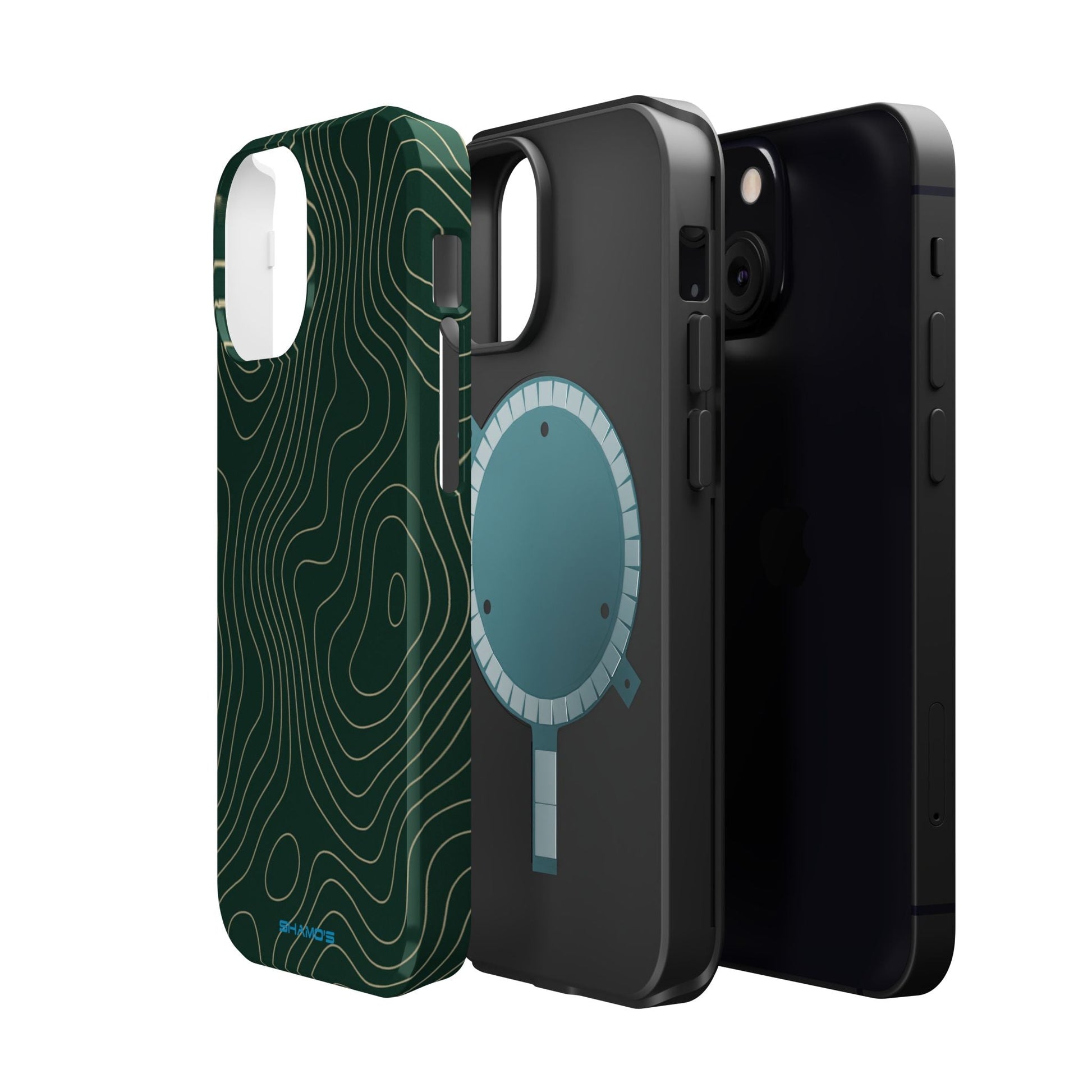 Topographic Green Magnetic Impact-Resistant iPhone Case | MagSafe compatible  Shamo's