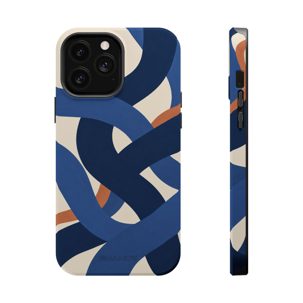 Indigo Loom MagSafe Phone Case – Blue & Ivory Abstract Woven Pattern
