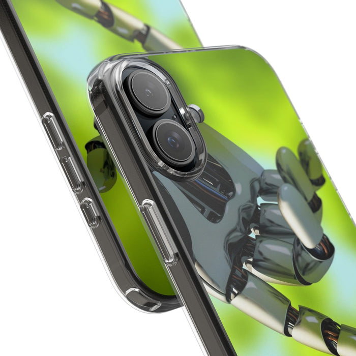 Clear Cases for iPhone 14 Series with Robotic hand and Butterfly.