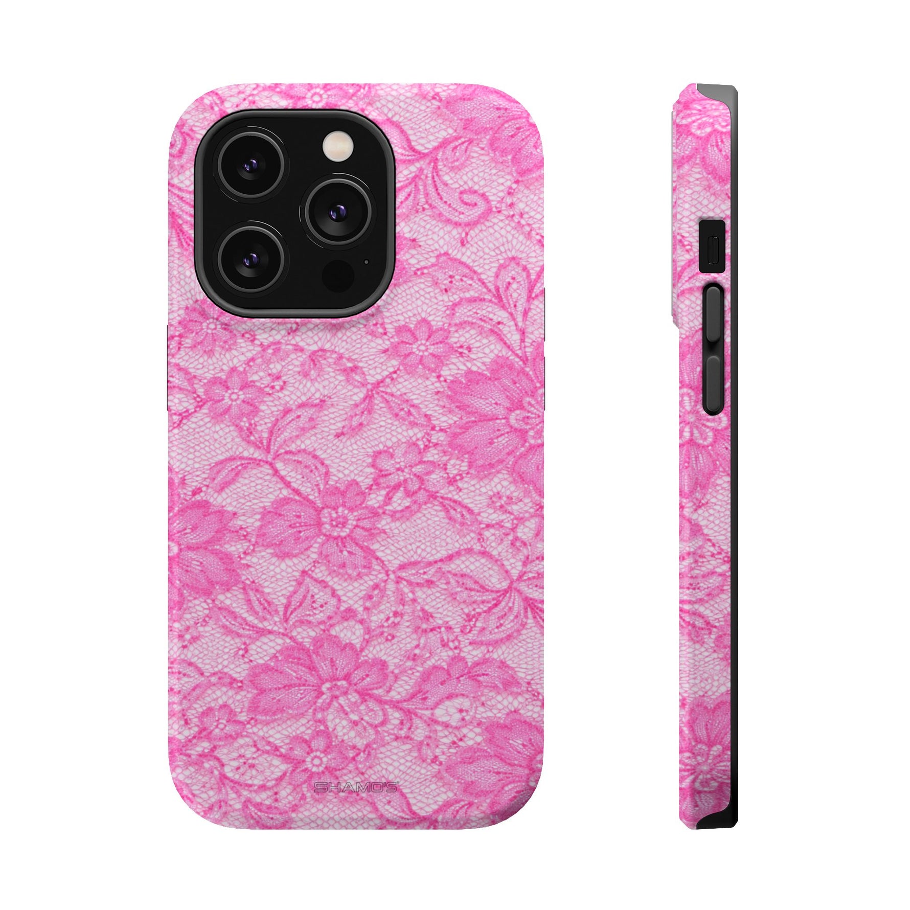 Pink Lingerie Lace Print Impact-Resistant iPhone Case | MagSafe - iPhone 14 Pro / Glossy - Shamo's