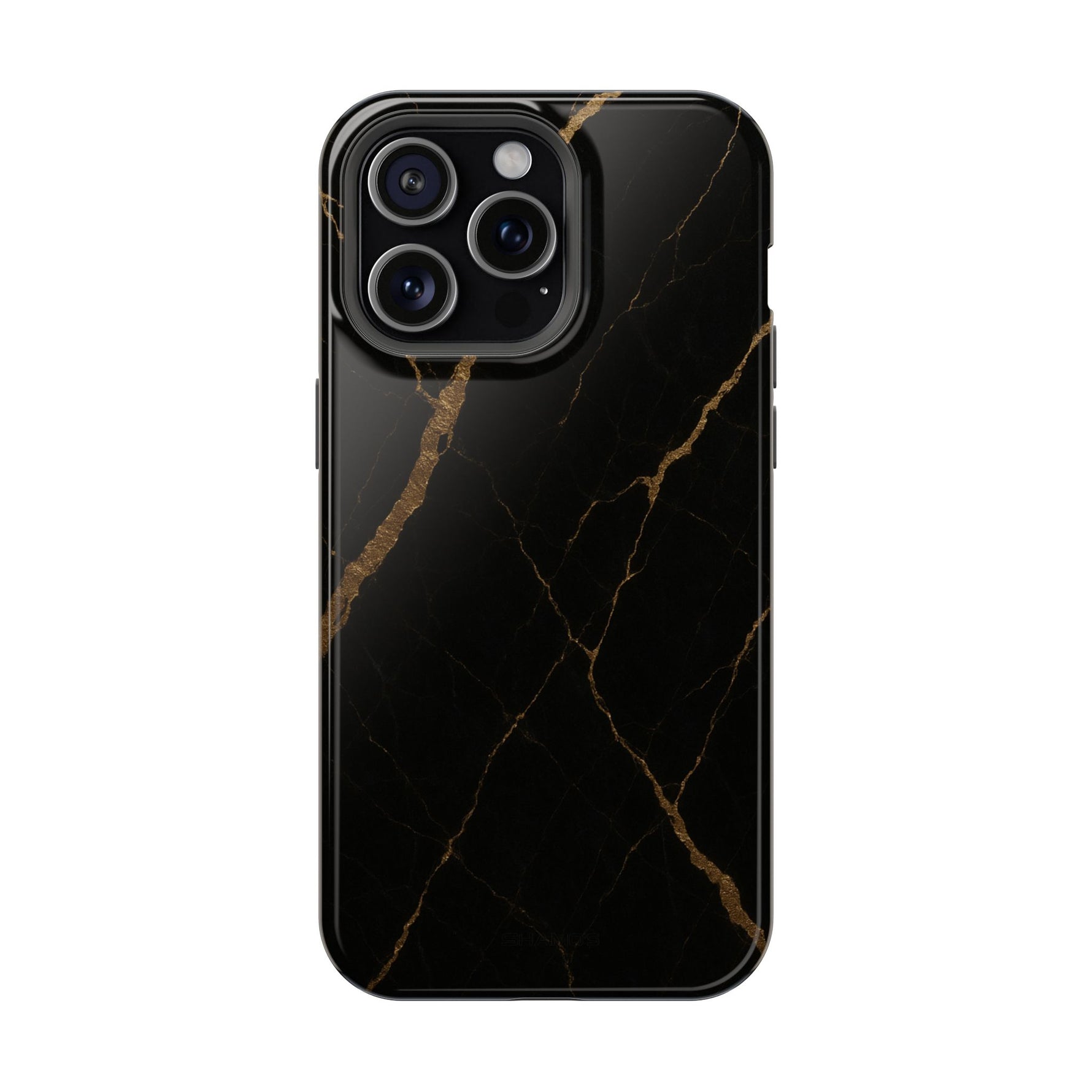Black & Gold Marble iPhone Case with MagSafe - iPhone 15 Pro Max / Glossy - Shamo's