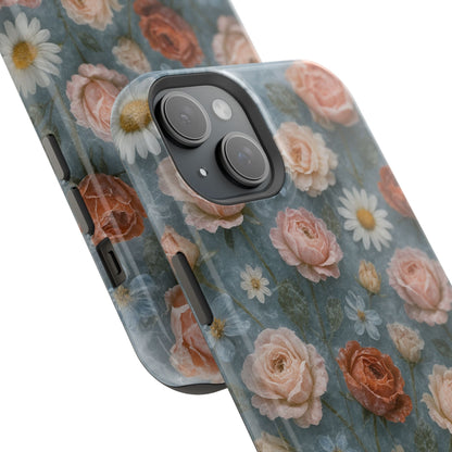 Frozen Floral Vintage Roses & Daisies iPhone Case with MagSafe compatibility  Shamo's