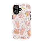 Kawaii Snack Pattern Magnetic Phone Case, Cute Popcorn, Burger & Soda Design with MagSafe Compatibility