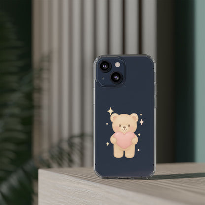 Romantic Teddy Bear Impact-Resistant iPhone Case with Heart Design