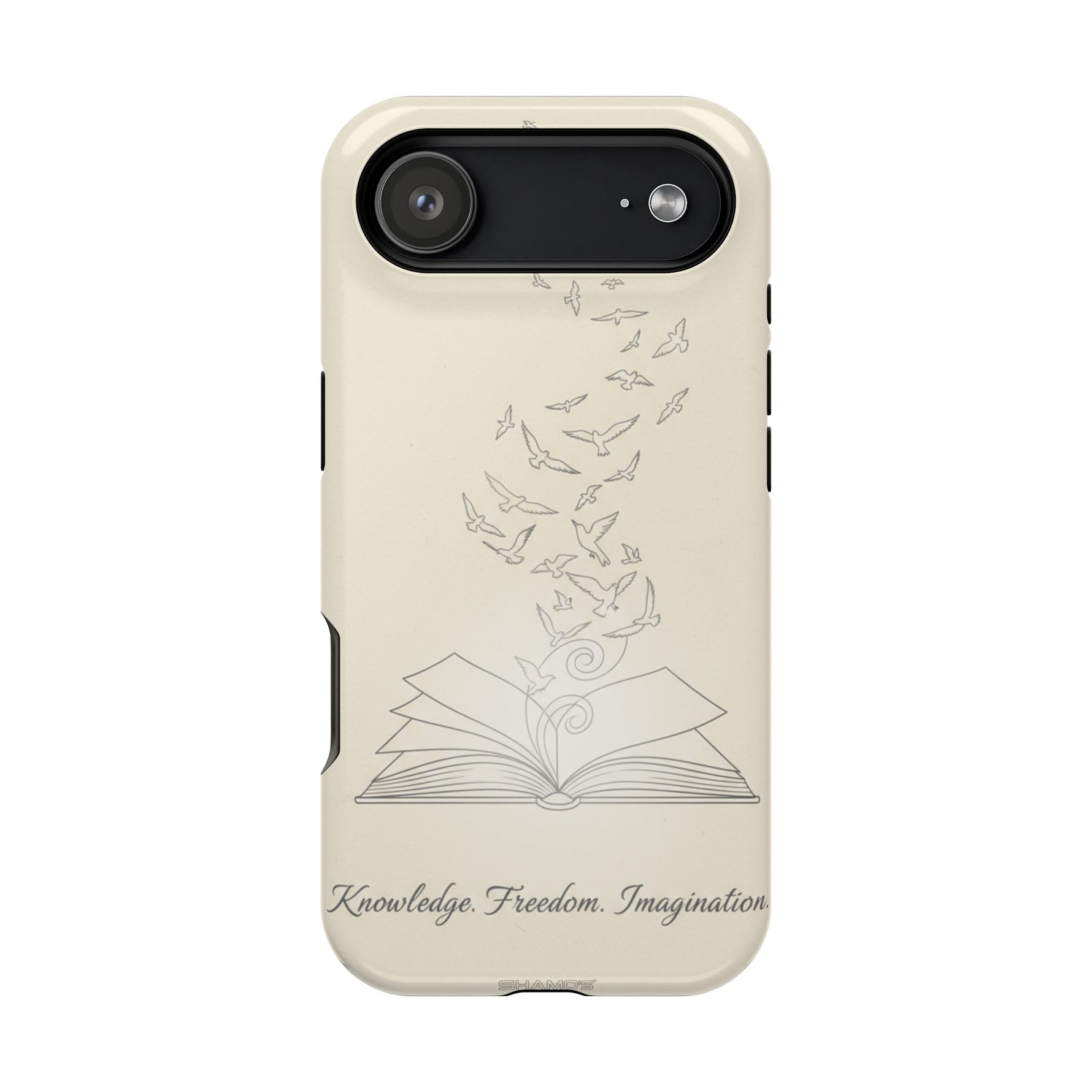 'Knowledge, Freedom, Imagination' Book & Birds Minimalist Magnetic Impact-Resistant Phone Case with MagSafe