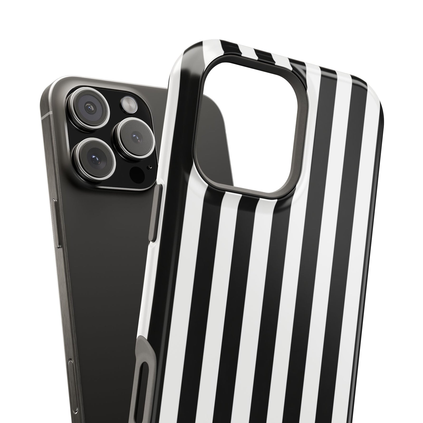 Striped MagSafe Compatible Magnetic Impact-Resistant Phone Case | Black & White Vertical Stripe (Noir Blanc) - iPhone 17 / Glossy - Shamo's