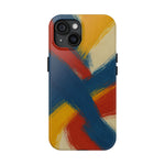 Abstract Brushstroke Tough Phone Case — Colorful Red, Blue & Yellow Protective Cover  Shamo's iPhone 15