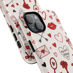 Romantic Love Doodle Tough iPhone Case ("LOVE", hearts, roses) (MagSafe compatible)  Shamo's