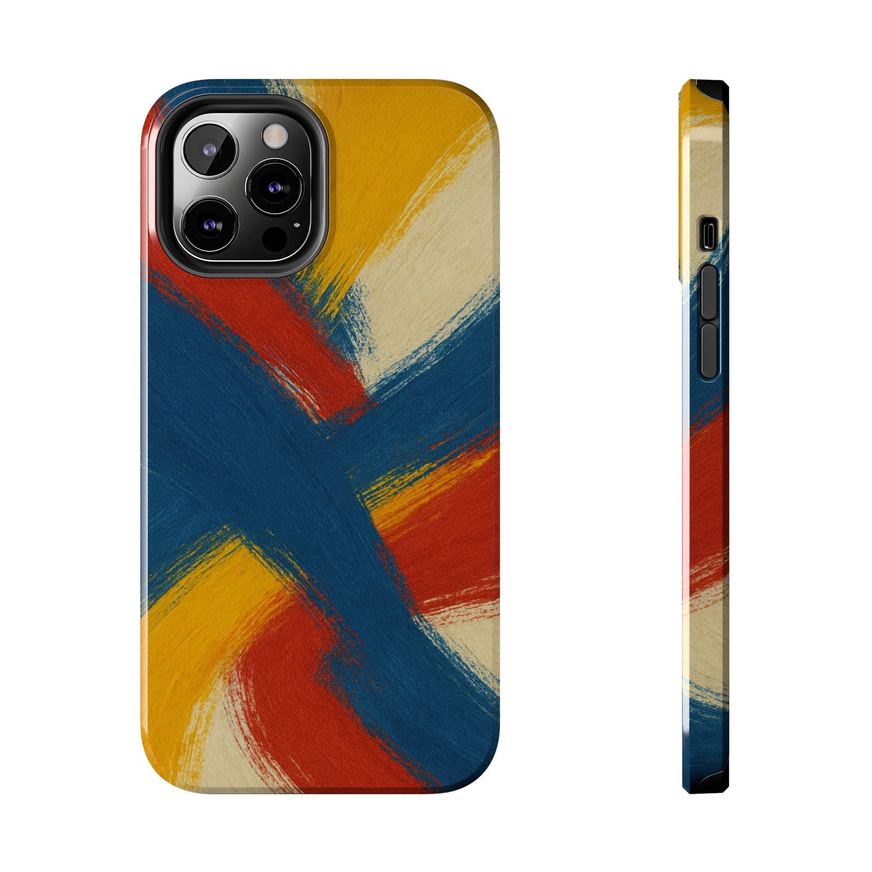 Abstract Brushstroke Tough Phone Case — Colorful Red, Blue & Yellow Protective Cover  Shamo's iPhone 12 Pro Max