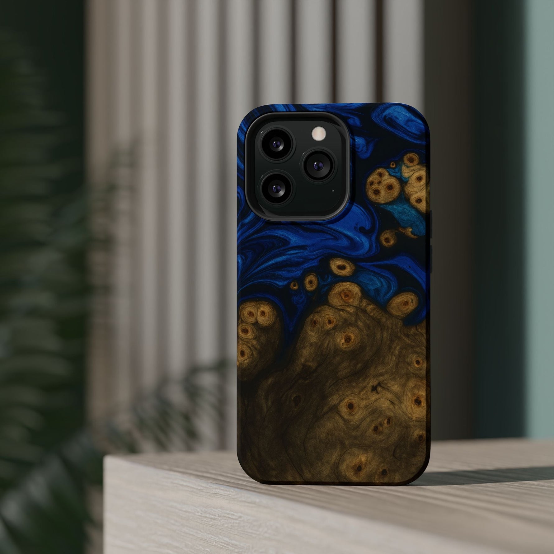 Blue Swirl & Burl Wood Impact iPhone Case | MagSafe compatible  Shamo's