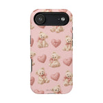 Pink Teddy Hearts Love iPhone Case, Impact-Resistant MagSafe Compatible