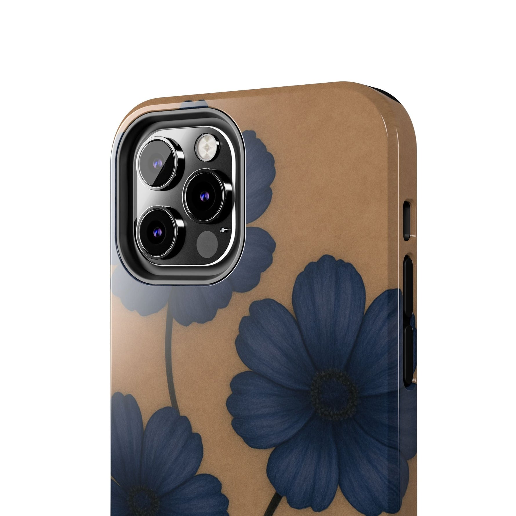 Navy Floral Tough iPhone Case — Durable Protective Case with Blue Flowers on Kraft Background  Shamo's
