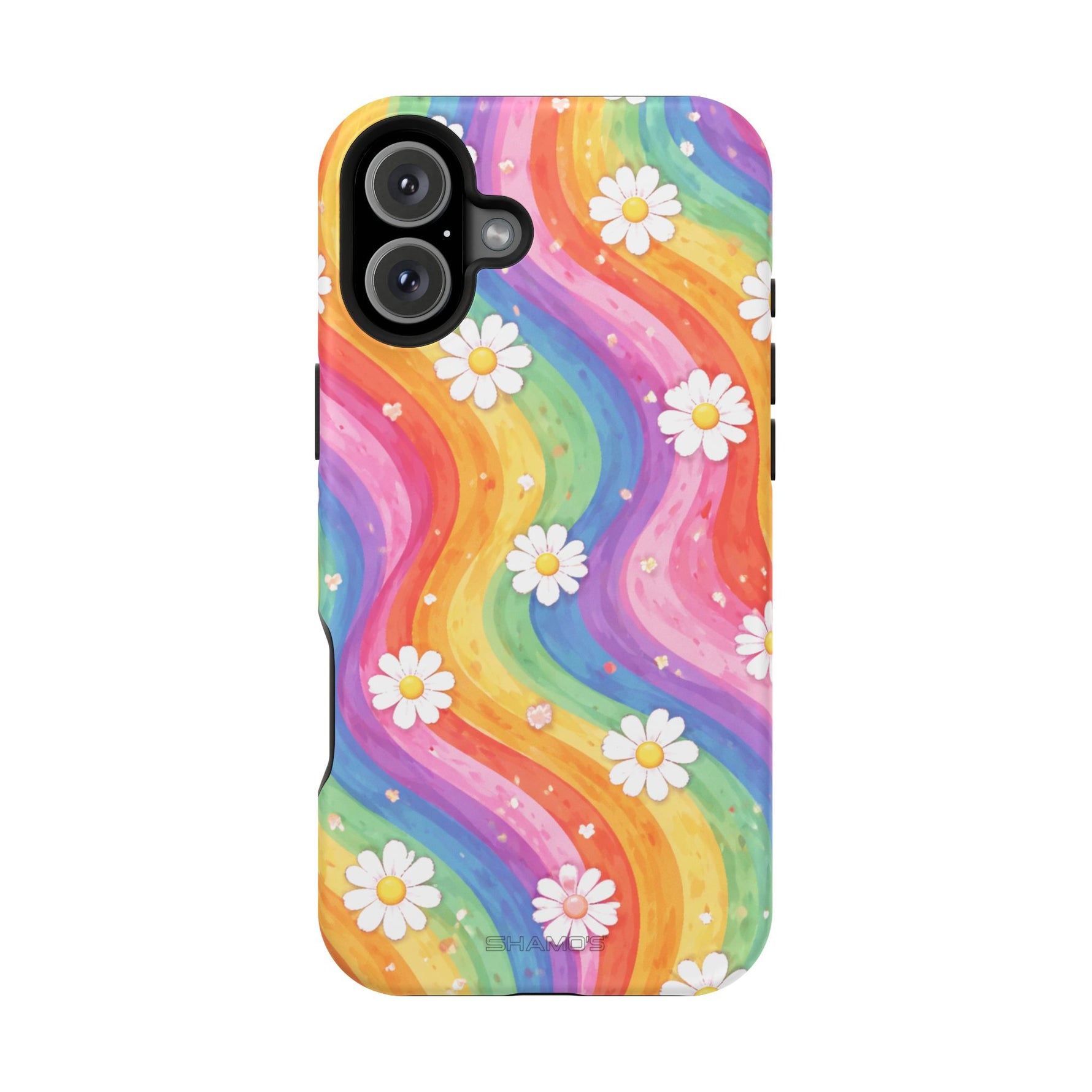Funda de teléfono resistente a impactos con efecto cascada de colores Rainbow Daisy