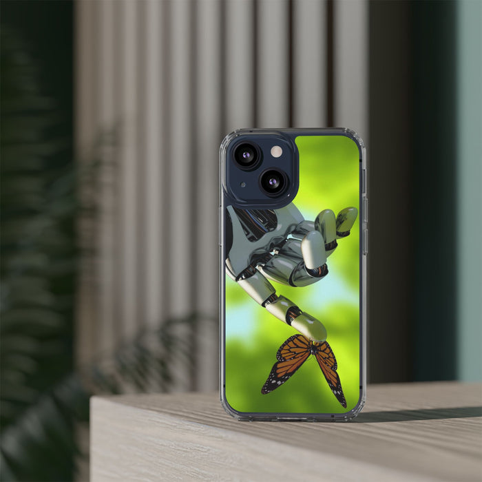 Clear Phone Cases with Robotic hand and Butterfly theme