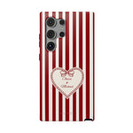 Funda personalizada a rayas — Diseño de corazón rojo y blanco (nombres personalizados)