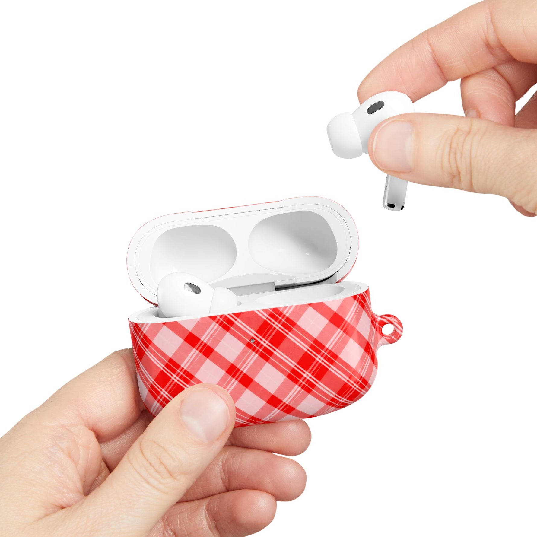 Red Plaid AirPod Case – Festive Check Pattern Protective Cover