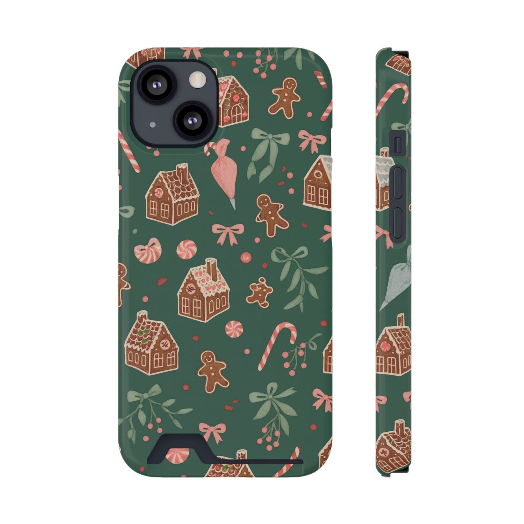 Holiday Gingerbread Phone Case with Card Holder — Festive Green Candy Cane Design  Shamo's iPhone 13 / Glossy / Without gift packaging