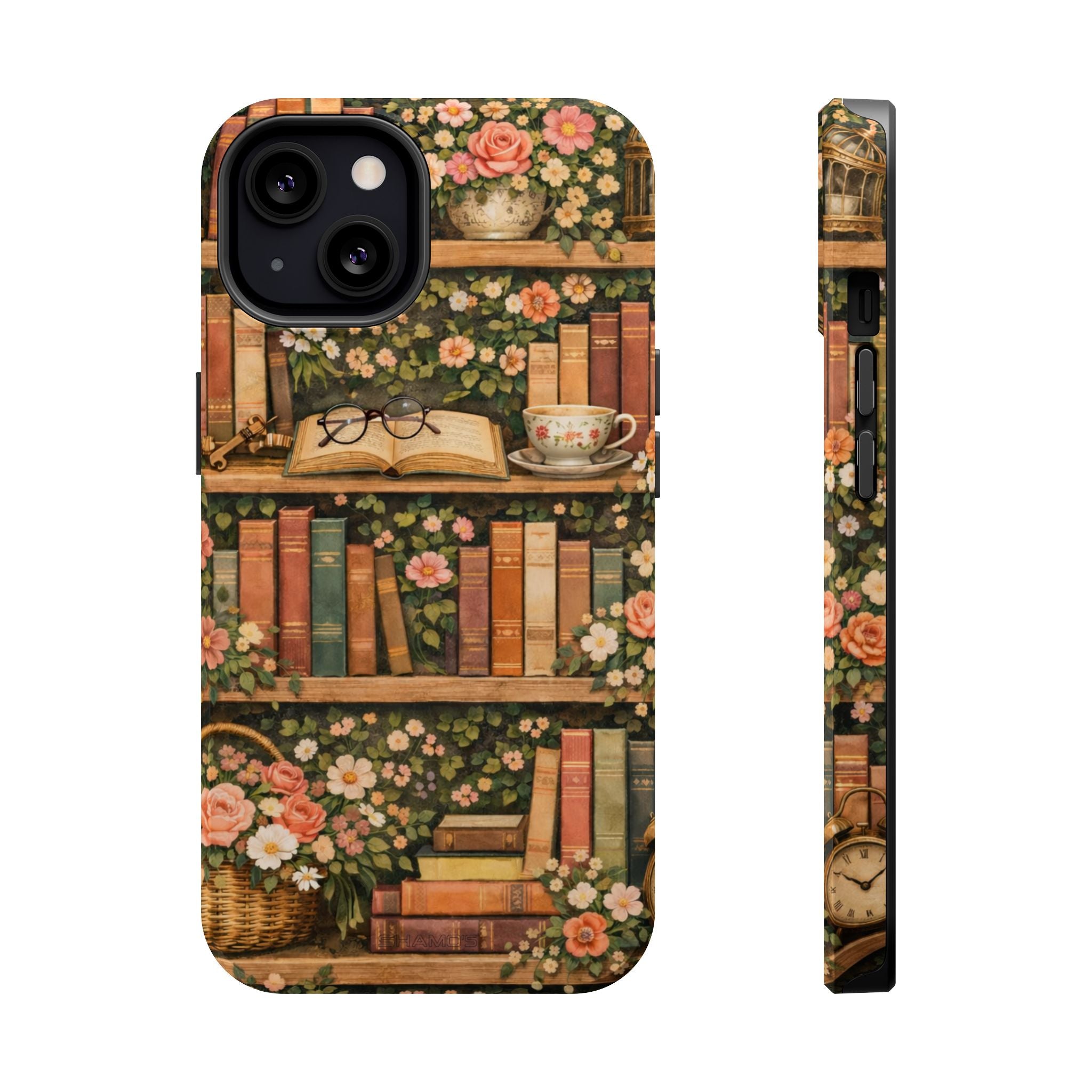 Floral Bookshelf iPhone Case — MagSafe Magnetic, Impact-Resistant - iPhone 13 / Glossy - Shamo's