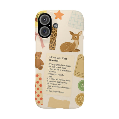 Slim iPhone Case — Cozy Baking & Teddy Pattern (Recipe, Deer, Buttons)