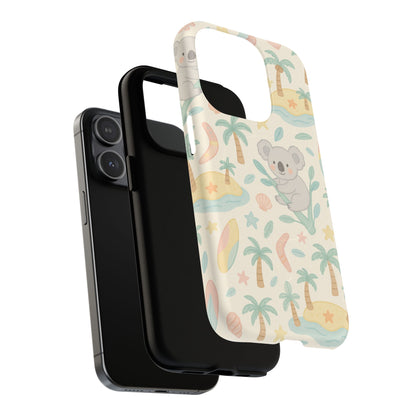 Australia Hand-Drawn Koala Beach iPhone Case — Cute Tropical Palm & Surf Print | with MagSafe
