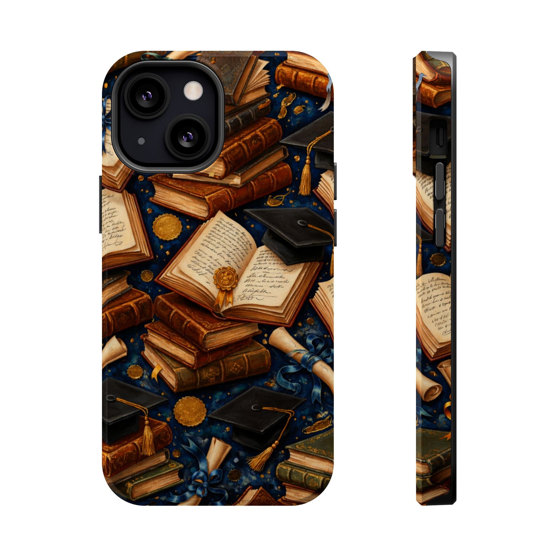 Vintage Books & Graduation Caps MagSafe Phone Case, Impact-Resistant Graduation Gift - iPhone 13 Mini / Glossy - Shamo's