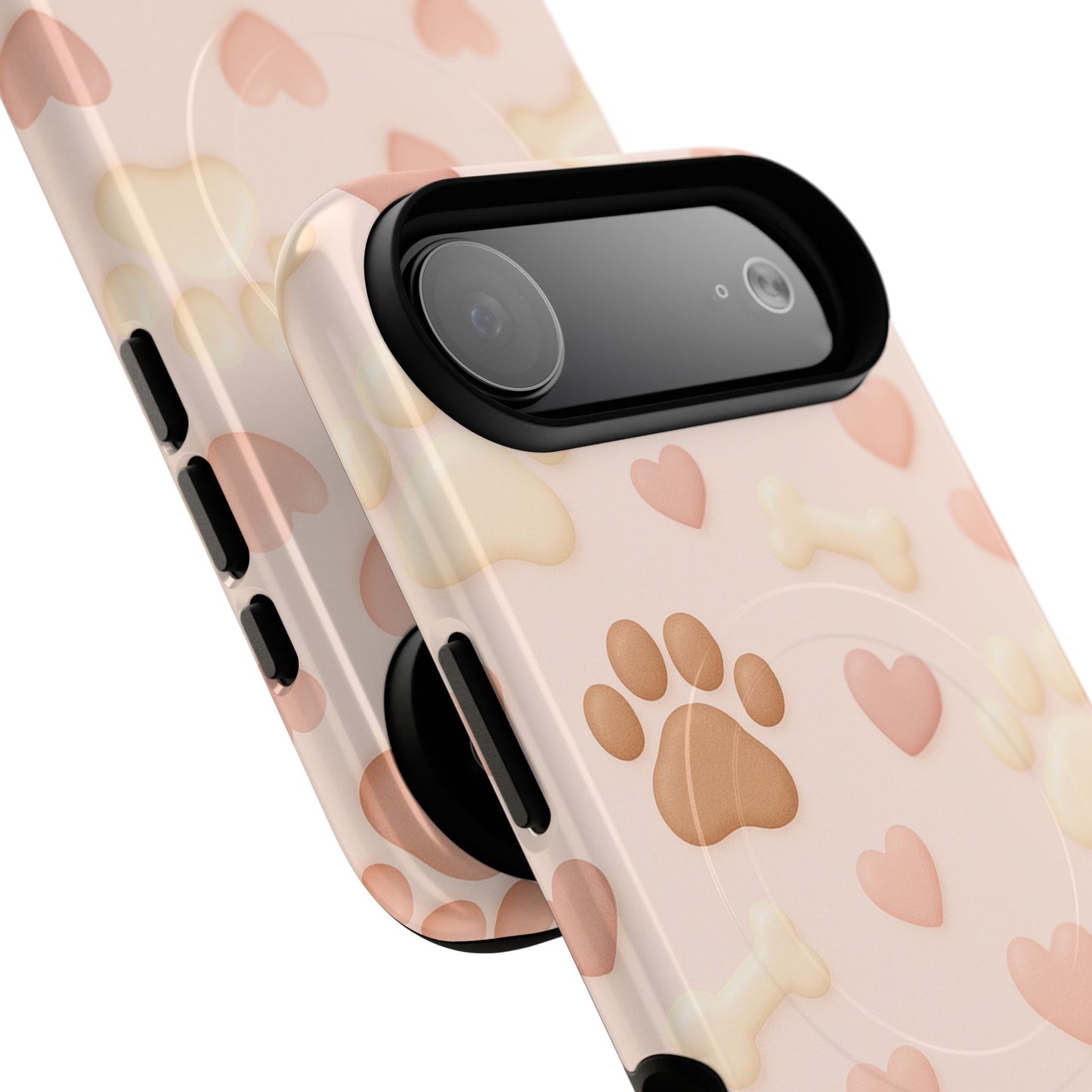 Pet Paw Pattern Phone Case — Pink Puppy Hearts & Bones with MagSafe