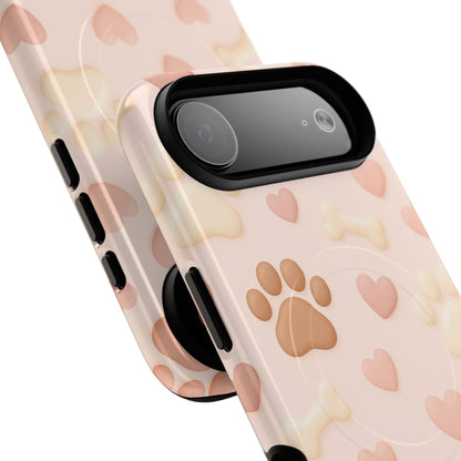 Pet Paw Pattern Phone Case — Pink Puppy Hearts & Bones with MagSafe