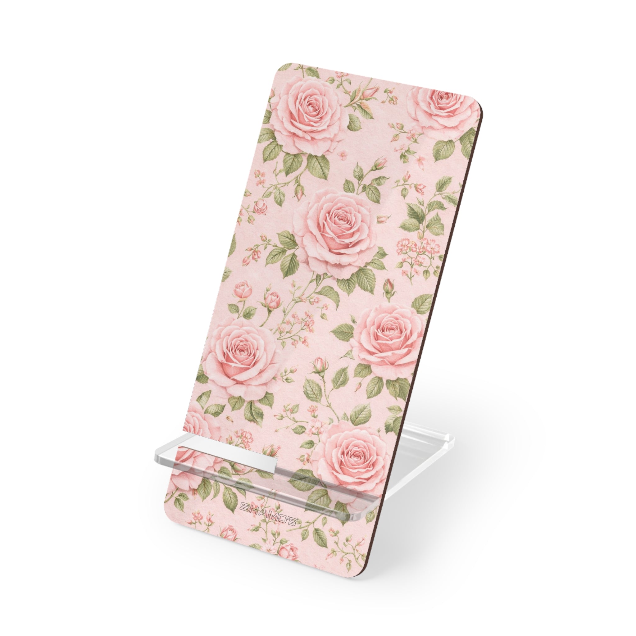 Floral Rose Phone Stand, Pink Vintage Rose Mobile Display Stand