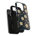 Navy Cherry Blossom Floral iPhone Case - Compatible with MagSafe - Shamo's