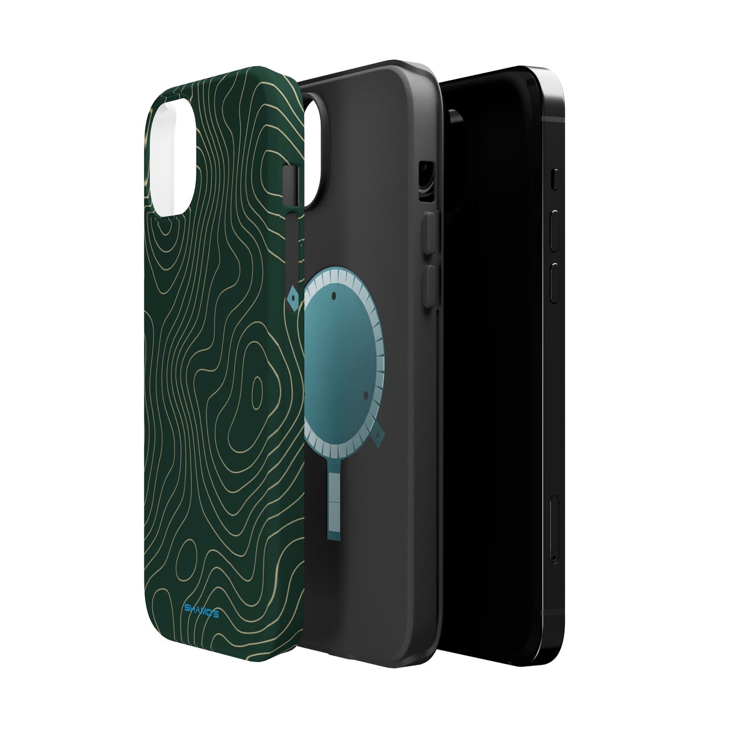 Topographic Green Magnetic Impact-Resistant iPhone Case | MagSafe compatible  Shamo's