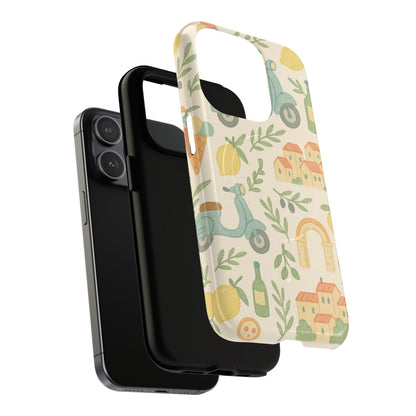Italian Summer Drawing  iPhone Case — Lemon & Vespa Pattern Tough MagSafe Case