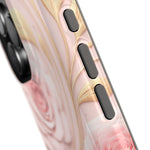 Floral Pink Rose MagSafe iPhone Case, Gold Leaf Magnetic Impact-Resistant