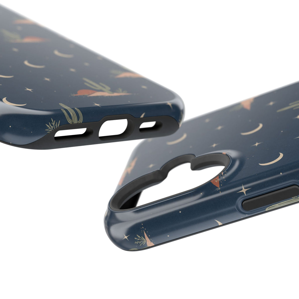 Desert Moon MagSafe Phone Case, glossy vertical dual-camera model, port openings and edge details