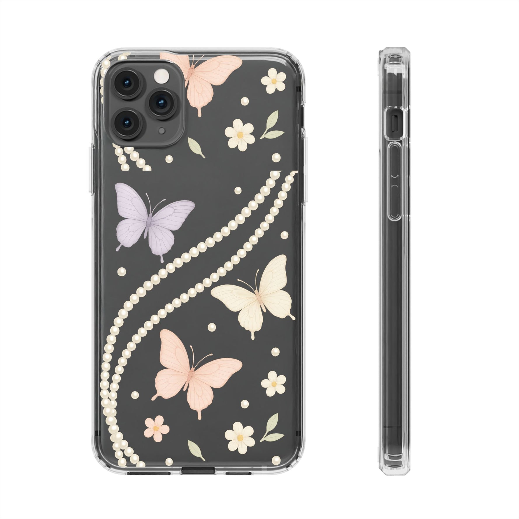 Butterfly Pearl Impact-Resistant Clear iPhone Case - Shamo's