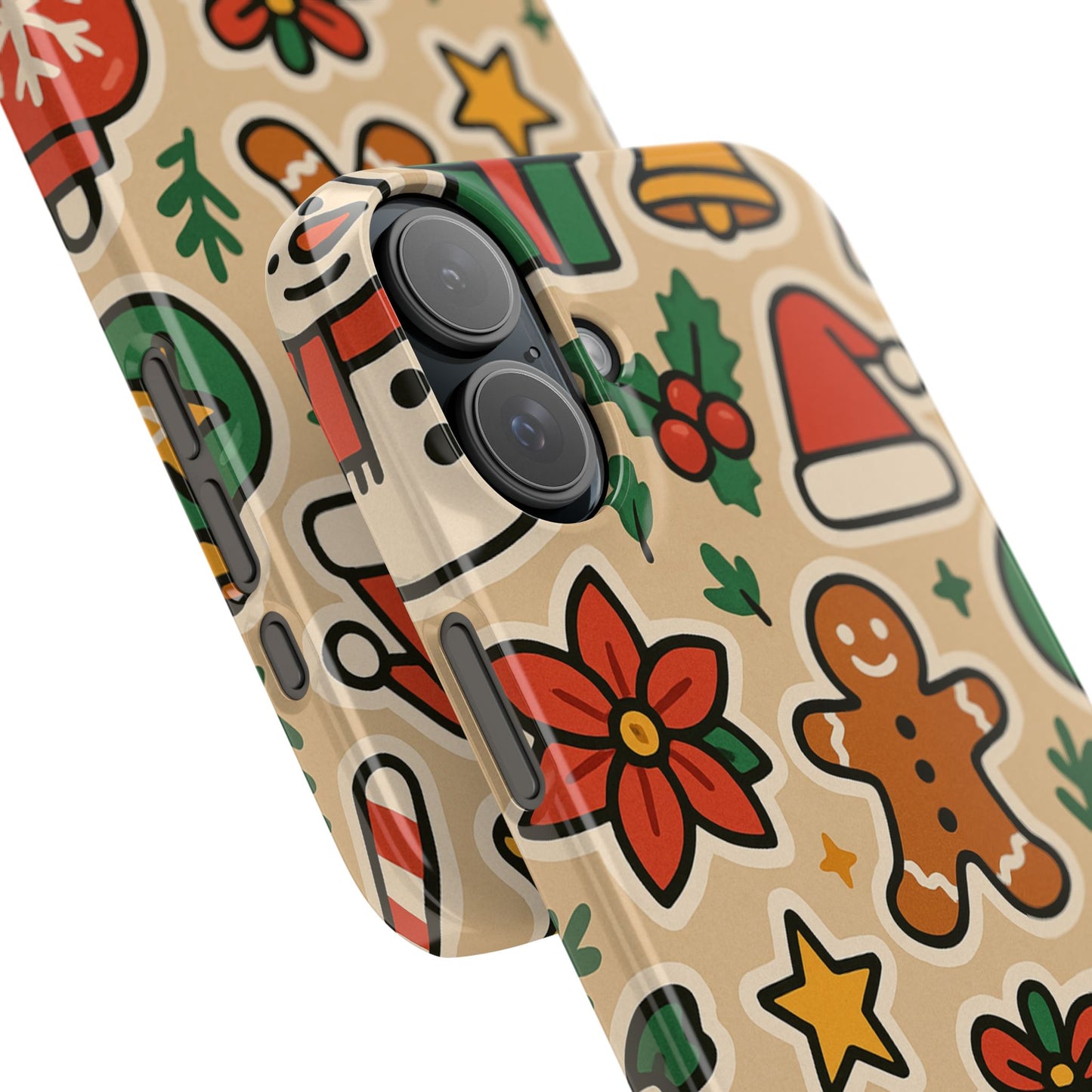 Holiday Pattern Slim iPhone Case — Gingerbread, Santa Hat & Gifts Holiday Design