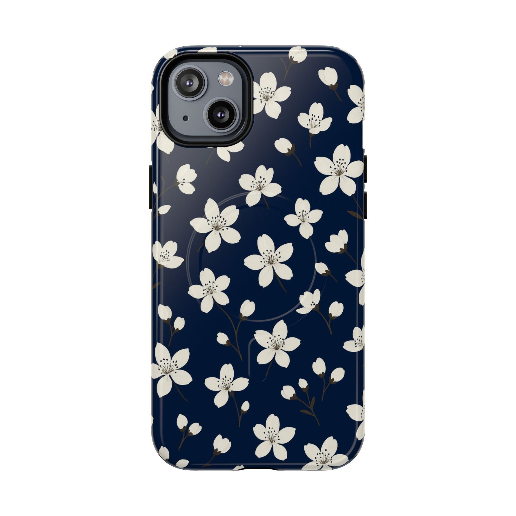 Navy Blossom Floral iPhone Case | MagSafe  Shamo's iPhone 14 Plus / Glossy