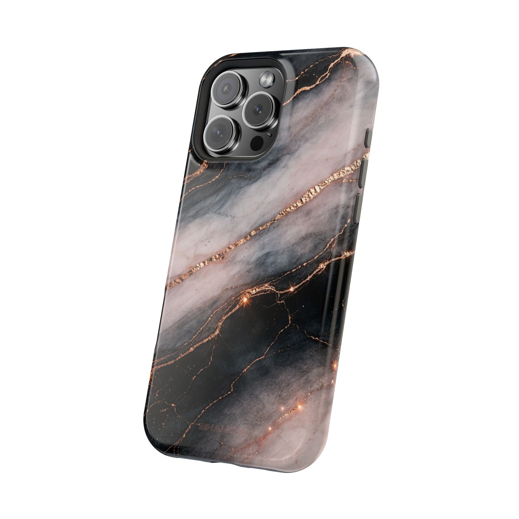 Marbled Black & Rose Gold Magnetic MagSafe Compatible Phone Case — Impact-Resistant