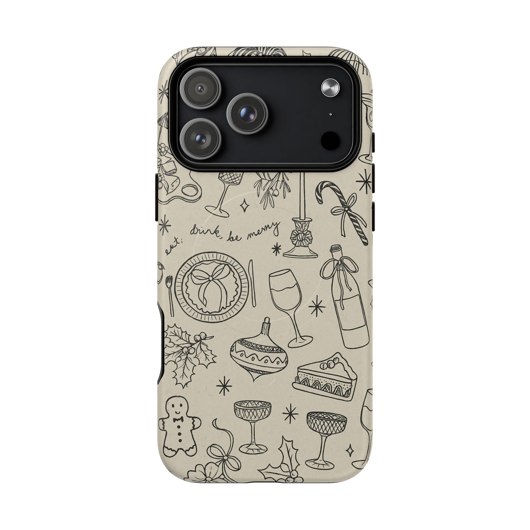 Festive Doodle iPhone Case (’drink, be merry’ Holiday Design) | compatible with MagSafe - Shamo's