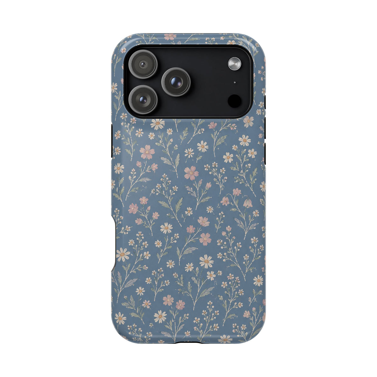 Denim Wildflowers MagSafe Phone Case, glossy iPhone 17 Pro Max, rear view